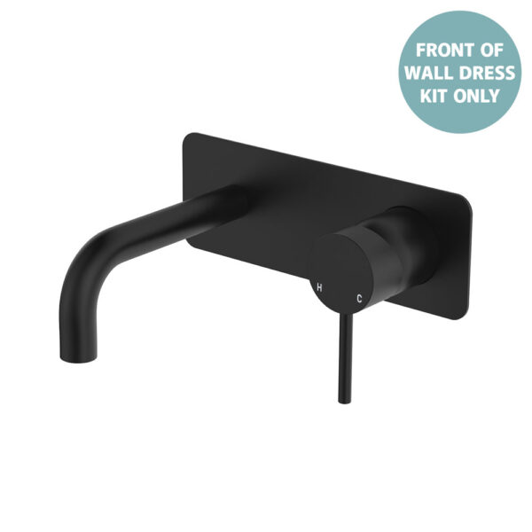 Kaya Basin/Bath Wall Mixer Dress Kit, Rectangular Plate, 130mm Outlet, Matte Black
