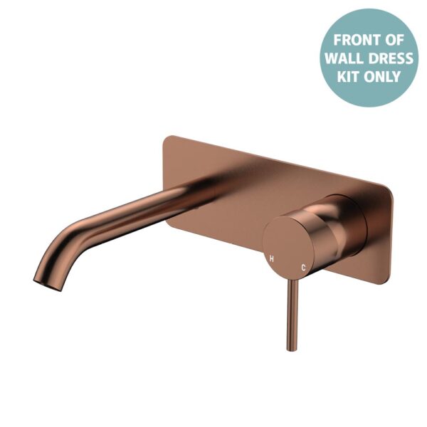 Kaya Basin/Bath Wall Mixer Dress Kit, Rectangular Plate, 160mm Outlet, Brushed Copper
