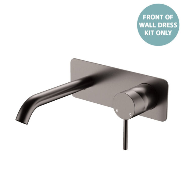 Kaya Basin/Bath Wall Mixer Dress Kit, Rectangular Plate, 160mm Outlet, Gun Metal