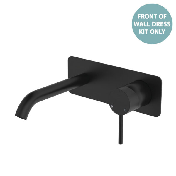 Kaya Basin/Bath Wall Mixer Dress Kit, Rectangular Plate, 160mm Outlet, Matte Black