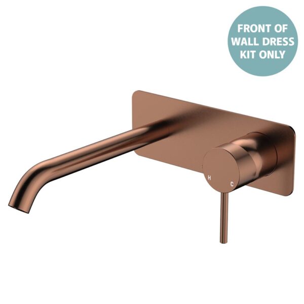 Kaya Basin/Bath Wall Mixer Dress Kit, Rectangular Plate, 200mm Outlet, Brushed Copper