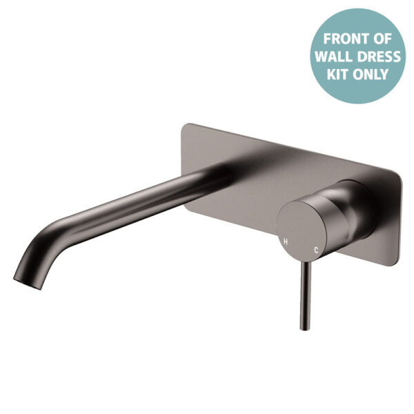Kaya Basin/Bath Wall Mixer Dress Kit, Rectangular Plate, 200mm Outlet, Gun Metal
