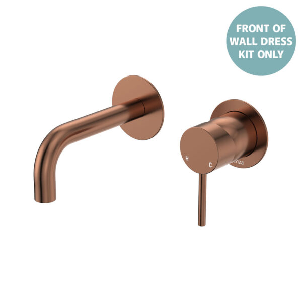 Kaya Basin/Bath Wall Mixer Dress Kit, Round Plates, 130mm Outlet, Brushed Copper