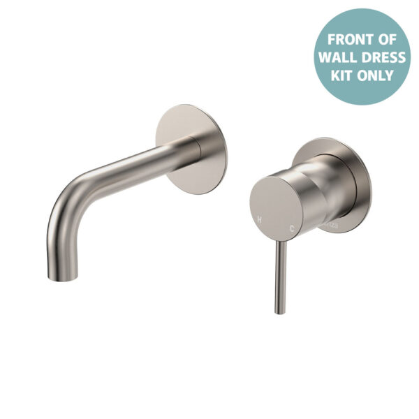 Kaya Basin/Bath Wall Mixer Dress Kit, Round Plates, 130mm Outlet, Brushed Nickel