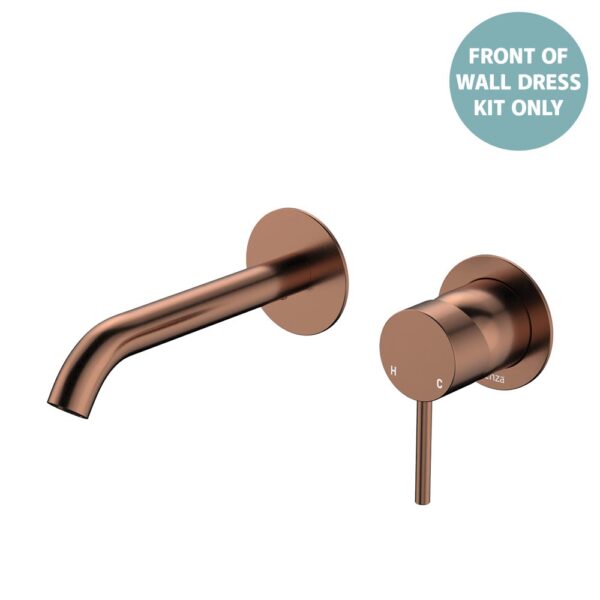 Kaya Basin/Bath Wall Mixer Dress Kit, Round Plates, 160mm Outlet, Brushed Copper
