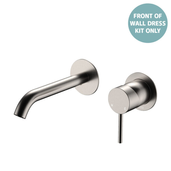 Kaya Basin/Bath Wall Mixer Dress Kit, Round Plates, 160mm Outlet, Brushed Nickel