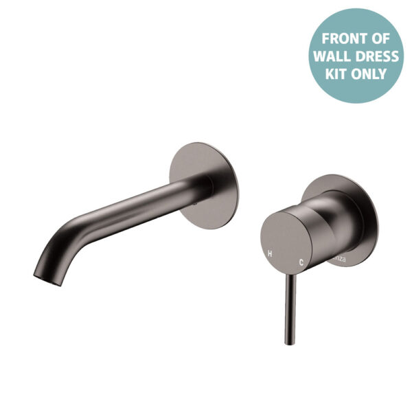 Kaya Basin/Bath Wall Mixer Dress Kit, Round Plates, 160mm Outlet, Gun Metal