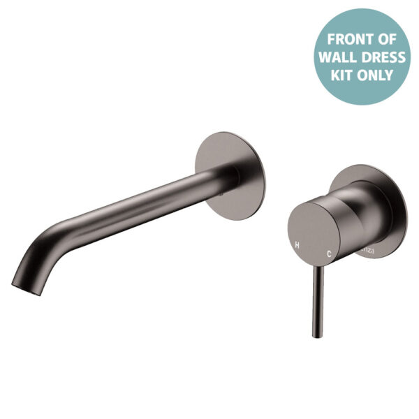 Kaya Basin/Bath Wall Mixer Dress Kit, Round Plates, 200mm Outlet, Gun Metal