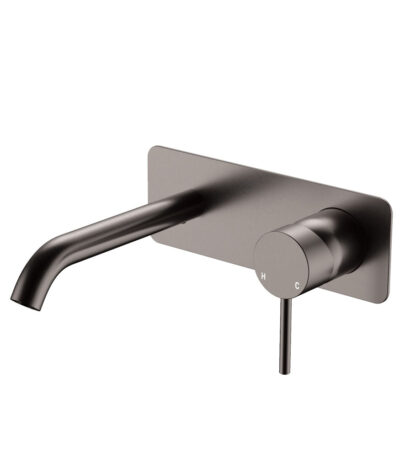 Kaya Basin/Bath Wall Mixer Set, Rectangular Plate, 160mm Outlet, Gun Metal
