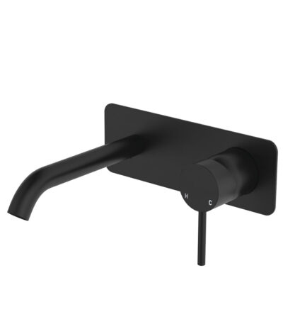Kaya Basin/Bath Wall Mixer Set, Rectangular Plate, 160mm Outlet, Matte Black