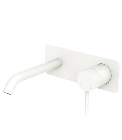 Kaya Basin/Bath Wall Mixer Set, Rectangular Plate, 160mm Outlet, Matte White