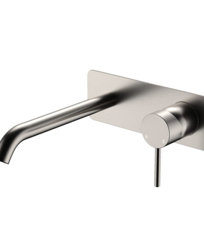 Kaya Basin/Bath Wall Mixer Set, Rectangular Plate, 200mm Outlet, Brushed Nickel