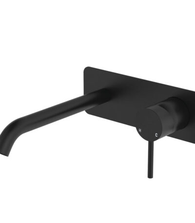 Kaya Basin/Bath Wall Mixer Set, Rectangular Plate, 200mm Outlet, Matte Black