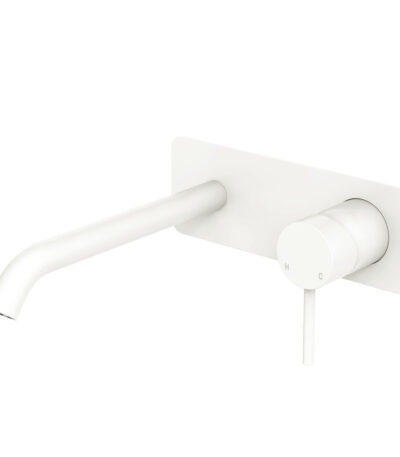 Kaya Basin/Bath Wall Mixer Set, Rectangular Plate, 200mm Outlet, Matte White