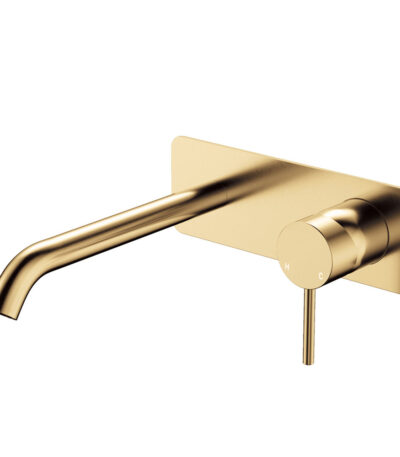 Kaya Basin/Bath Wall Mixer Set, Rectangular Plate, 200mm Outlet, Urban Brass