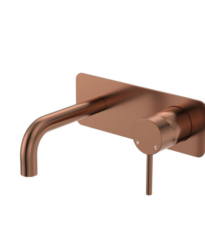 Kaya Basin/Bath Wall Mixer Set, Rectangular Plates, 130mm Outlet, Brushed Copper