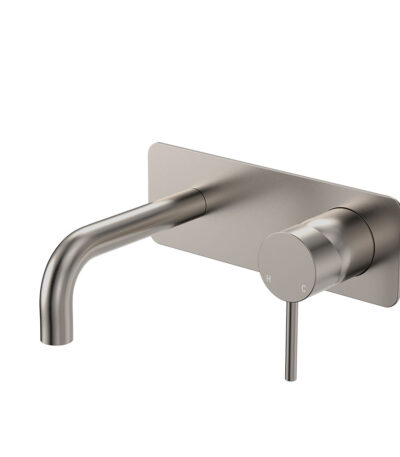Kaya Basin/Bath Wall Mixer Set, Rectangular Plates, 130mm Outlet, Brushed Nickel