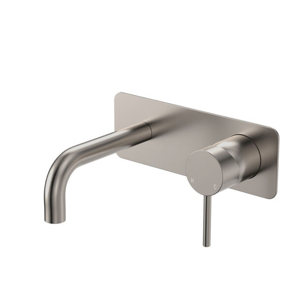 Kaya Basin/Bath Wall Mixer Set, Rectangular Plates, 130mm Outlet, Brushed Nickel