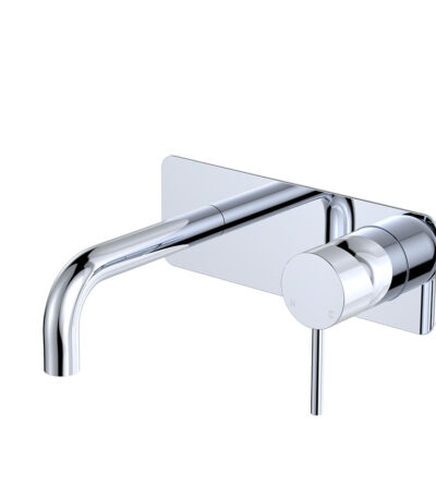 Kaya Basin/Bath Wall Mixer Set, Rectangular Plates, 130mm Outlet, Chrome