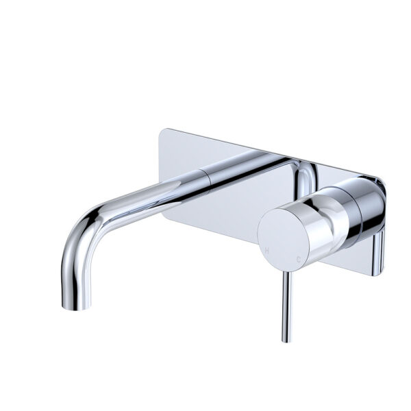 Kaya Basin/Bath Wall Mixer Set, Rectangular Plates, 130mm Outlet, Chrome