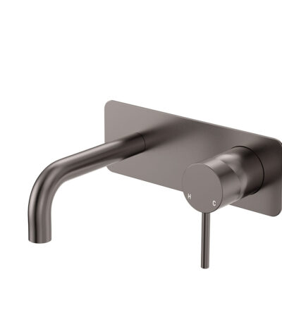 Kaya Basin/Bath Wall Mixer Set, Rectangular Plates, 130mm Outlet, Gun Metal