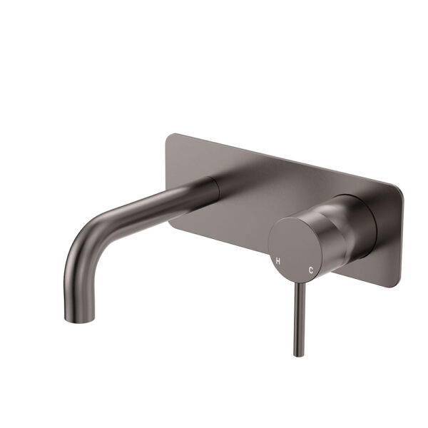 Kaya Basin/Bath Wall Mixer Set, Rectangular Plates, 130mm Outlet, Gun Metal