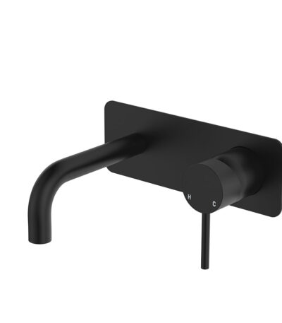 Kaya Basin/Bath Wall Mixer Set, Rectangular Plates, 130mm Outlet, Matte Black