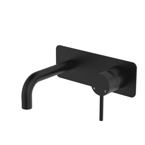 Kaya Basin/Bath Wall Mixer Set, Rectangular Plates, 130mm Outlet, Matte Black