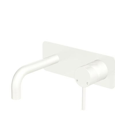 Kaya Basin/Bath Wall Mixer Set, Rectangular Plates, 130mm Outlet, Matte White