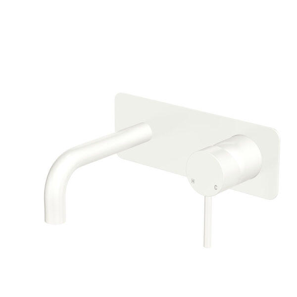 Kaya Basin/Bath Wall Mixer Set, Rectangular Plates, 130mm Outlet, Matte White