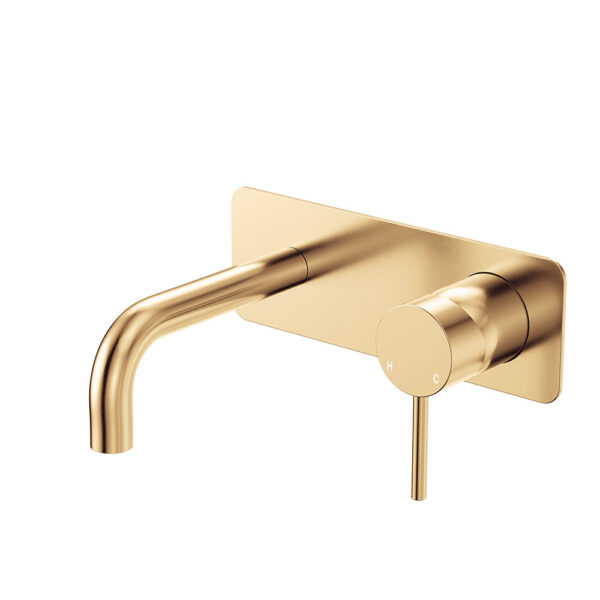 Kaya Basin/Bath Wall Mixer Set, Rectangular Plates, 130mm Outlet, Urban Brass