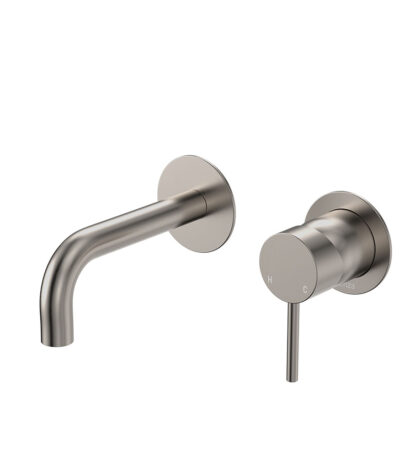 Kaya Basin/Bath Wall Mixer Set, Round Plates, 130mm Outlet, Brushed Nickel