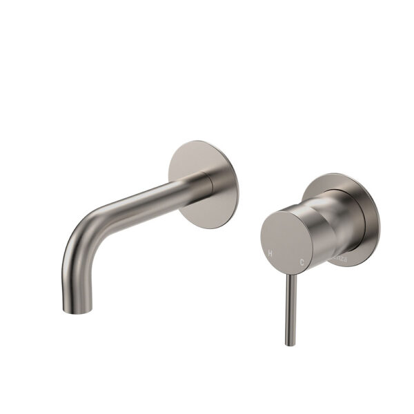 Kaya Basin/Bath Wall Mixer Set, Round Plates, 130mm Outlet, Brushed Nickel