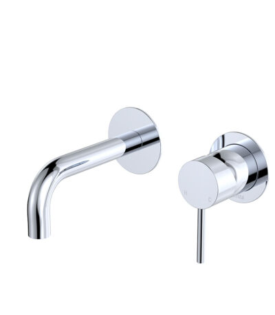 Kaya Basin/Bath Wall Mixer Set, Round Plates, 130mm Outlet, Chrome