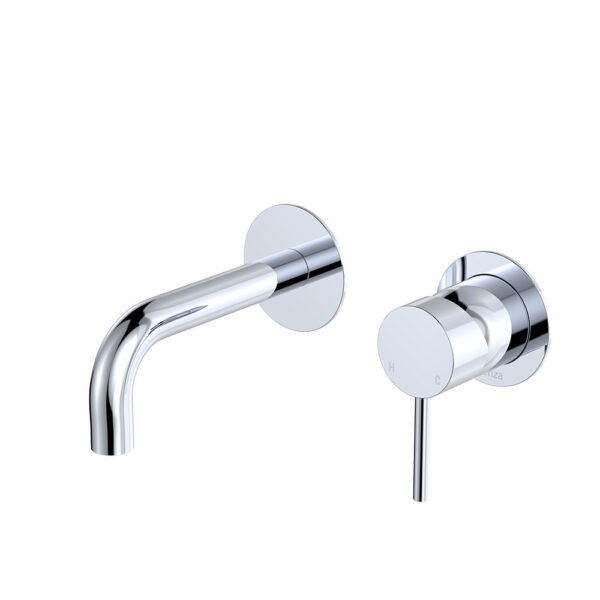 Kaya Basin/Bath Wall Mixer Set, Round Plates, 130mm Outlet, Chrome