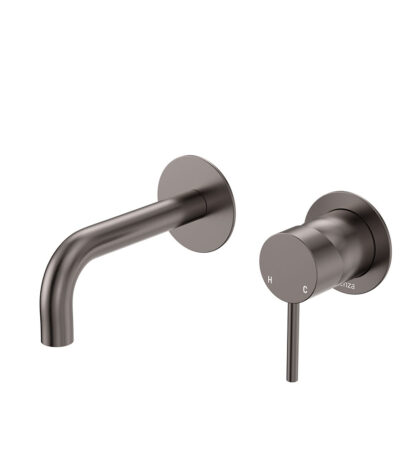 Kaya Basin/Bath Wall Mixer Set, Round Plates, 130mm Outlet, Gun Metal