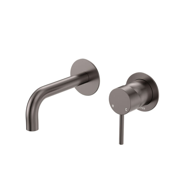 Kaya Basin/Bath Wall Mixer Set, Round Plates, 130mm Outlet, Gun Metal