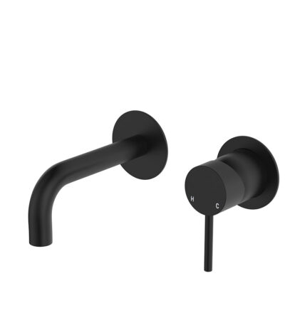 Kaya Basin/Bath Wall Mixer Set, Round Plates, 130mm Outlet, Matte Black