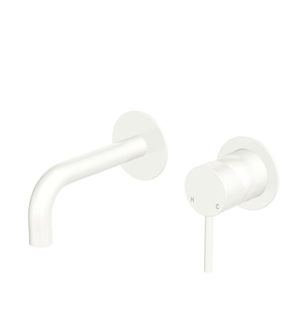 Kaya Basin/Bath Wall Mixer Set, Round Plates, 130mm Outlet, Matte White