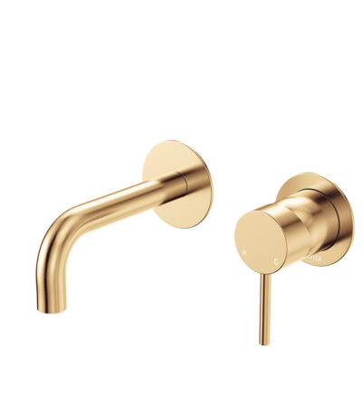 Kaya Basin/Bath Wall Mixer Set, Round Plates, 130mm Outlet, Urban Brass
