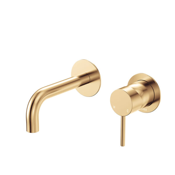 Kaya Basin/Bath Wall Mixer Set, Round Plates, 130mm Outlet, Urban Brass
