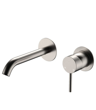 Kaya Basin/Bath Wall Mixer Set, Round Plates, 160mm Outlet, Brushed Nickel