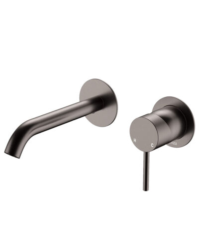 Kaya Basin/Bath Wall Mixer Set, Round Plates, 160mm Outlet, Gun Metal