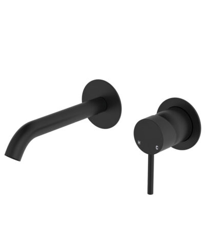 Kaya Basin/Bath Wall Mixer Set, Round Plates, 160mm Outlet, Matte Black