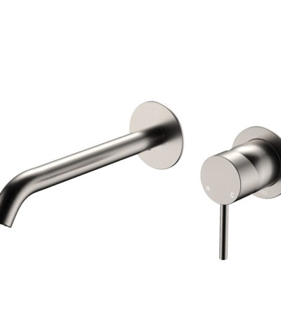 Kaya Basin/Bath Wall Mixer Set, Round Plates, 200mm Outlet, Brushed Nickel