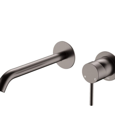 Kaya Basin/Bath Wall Mixer Set, Round Plates, 200mm Outlet, Gun Metal