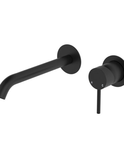 Kaya Basin/Bath Wall Mixer Set, Round Plates, 200mm Outlet, Matte Black