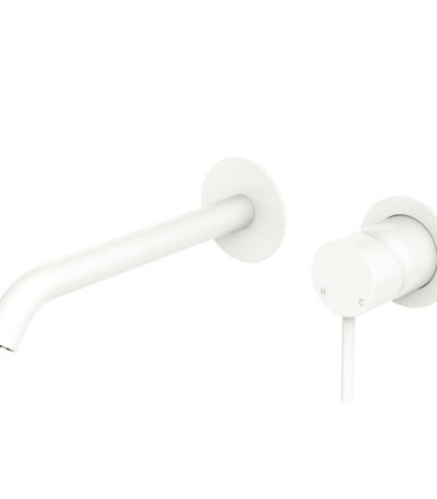Kaya Basin/Bath Wall Mixer Set, Round Plates, 200mm Outlet, Matte White