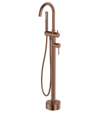 Kaya Floor Mounted Bath Mixer With Hand Shower, Brushed Copper
