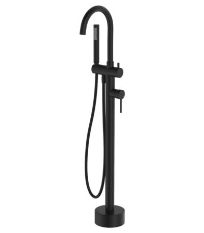 Kaya Floor Mounted Bath Mixer With Hand Shower, Matte Black